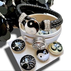 LEATHER BRACELET W/6 INTERCHANGEABLE GEMS *BRAND-NEW* OM YOGA BUDDAH LIFE